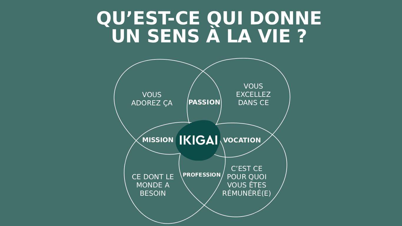Repr&eacute;sentation visuelle du mod&egrave;le de l&rsquo;Ikigai.